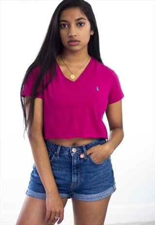 VINTAGE REWORKED POLO RALPH LAUREN CROP TOP LOGO 90S S 2.7