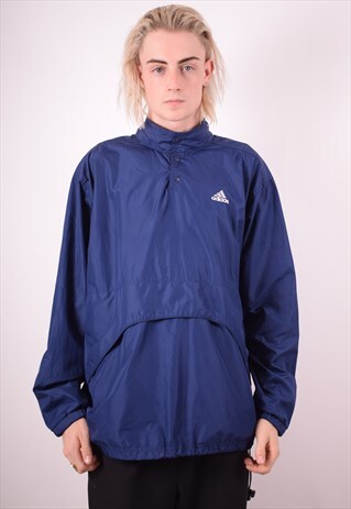 ADIDAS MENS VINTAGE PULLOVER TRACKSUIT TOP LARGE BLUE 90S
