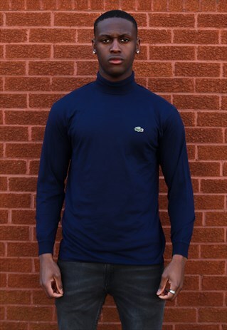 VINTAGE LACOSTE ROLL NECK T-SHIRT IN BLUE