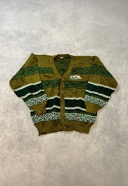 Vintage Abstract Knitted Cardigan Embroidered Patterned Knit