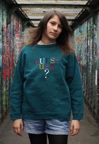 VINTAGE 90S GUESS JEANS USA TEAL EMBROIDERED SWEATSHIRT