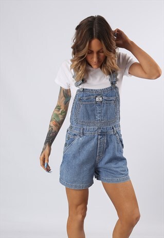 DENIM DUNGAREE SHORTS CALVIN KLEIN VINTAGE UK 10 (55W)