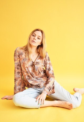 90'S BOHO MESH ABSTRACT PATTERN KITSCH BLOUSE TOP