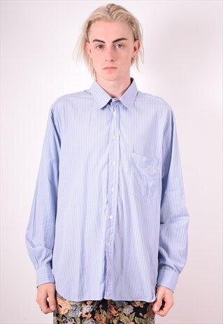 GIORGIO ARMANI MENS VINTAGE SHIRT XL BLUE STRIPES 90S