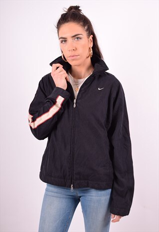 NIKE WOMENS VINTAGE TRACKSUIT TOP JACKET LARGE BLACK 90'S