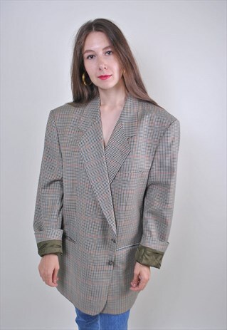 80S VINTAGE OVERSIZE PLAID WOOL BLAZER