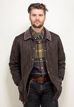 Vintage 90's Men BARBOUR Liddesdale Quilted Jacket in Brown