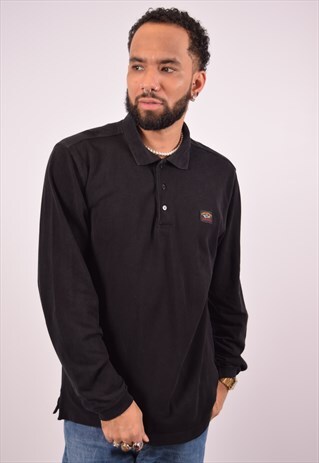 VINTAGE PAUL & SHARK POLO SHIRT LONG SLEEVE SLIM FIT BLACK