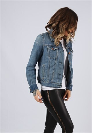 DENIM JACKET GAP FITTED VINTAGE UK 12 (GJ3K)