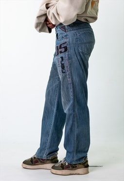Blue Denim 90s FUBU  Cargo Skater Trousers Pants Jeans
