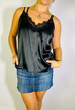 Vintage Size M Y2K Black Lace Cami Top In Black