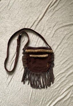 Vintage 90s Festival Corduroy Hippie Brown Mini Bag
