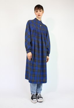 Vintage 80's Marimekko Style Oversize Check Midi Dress S