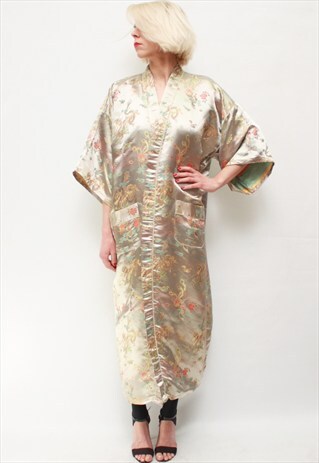 VINTAGE 90'S BEAUTIFUL AMAZING REAL GOLD SILK KIMONO