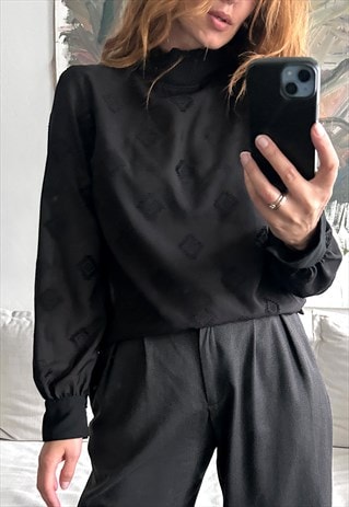 Black Satin Blouse - Small