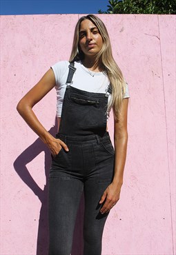 Long Dungarees in Faded Black