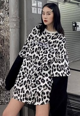 Leopard fake 2 sleeve tee long animal print bleached t-shirt