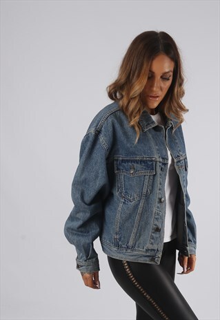 VINTAGE DENIM JACKET OVERSIZED FITTED UK 16 XL (R3H)