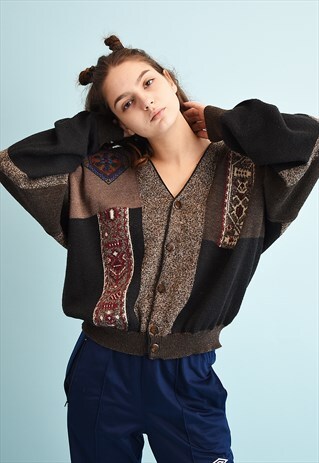 90'S RETRO KNIT SLOUCHY JAZZY WOOL GRANDADS CARDIGAN