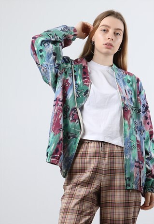 VINTAGE MEDIUM BLUE AND GREEN TRACK FESTIVAL JACKET