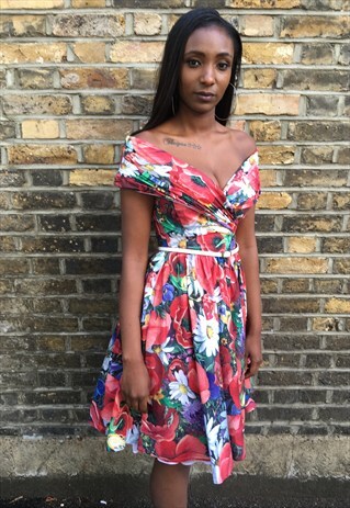 80'S DOES 50'S FLORAL PIN UP DRESS