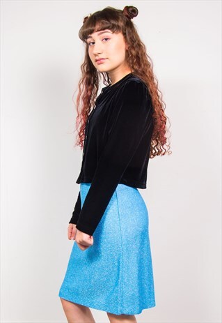 VINTAGE 90'S GLITTER BLUE HIGH WAIST SKIRT