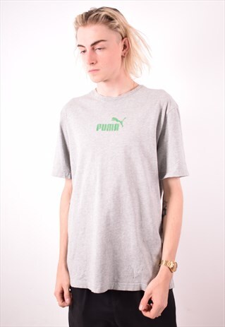 PUMA MENS VINTAGE T-SHIRT TOP MEDIUM GREY 90S