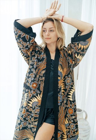 Woman's Navy Batik Kimono Robe