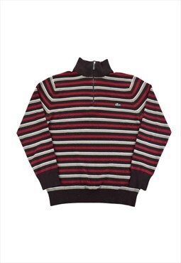 Vintage Lacoste 1/4 Zip Striped Sweatshirt Jumper Pullover