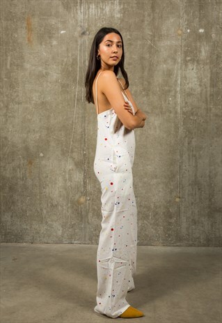 WHITE SPOTTY BAGGY JUMPSUIT