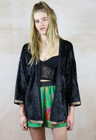 BLACK VELVET KIMONO WITH GOLD TRIM