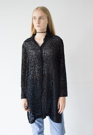 VINTAGE RETRO BLACK SILKY LONG SHIRT DRESS