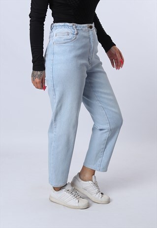 HIGH WAISTED DENIM JEANS TAPERED LEG VINTAGE UK 12 (JHGH)