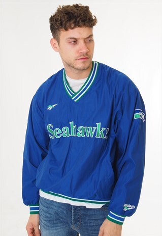 VINTAGE REEBOK SEATTLE SEAHAWKS WATERPROOF SWEATSHIRT BLUE
