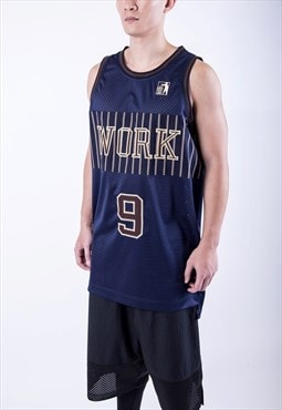 Navy embroidered oversized basketball Jersey Vest Nba