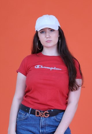 RED CHAMPION SHORT SLEEVE SPELLOUT T-SHIRT