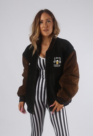 VINTAGE VARSITY SUEDE BOMBER JACKET OVERSIZED 16 - 18 (72Q)
