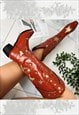 COWBOY BOOTS RED KNEE HIGH WESTERN COWGIRL BOOTS