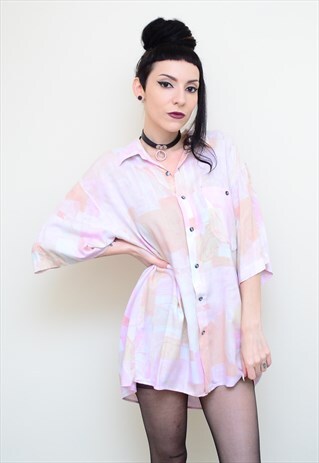 VINTAGE 90'S DREAMY PINK PASTELS SLOUCHY SHIRT DRESS