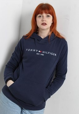 Vintage Tommy Hilfiger Spellout Hoodie Blue