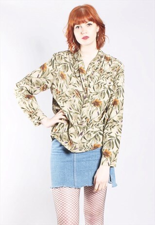 VINTAGE 80S FLORAL PATTERNED WRAP BLOUSE