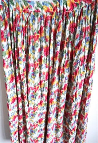 Vintage Maxi Floral Summer Skirt Sun Flowers Romantic