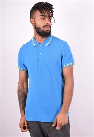 LOTTO MENS VINTAGE POLO SHIRT MEDIUM BLUE 90'S