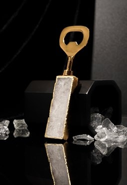 Bottle Opener With Clear Crystal Quartz Handle Brass Edge