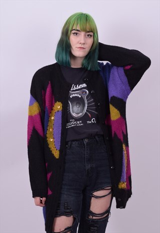 VINTAGE 90'S OVERSIZED CRAZY PRINT GRANNY CARDIGAN LARGE