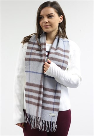 VINTAGE CASHMERE CHECKED SCARF BLUE-AS161