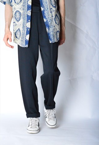 VINTAGE 80S NAVY BLUE ALMOST BLACK MINIMALIST PANTS