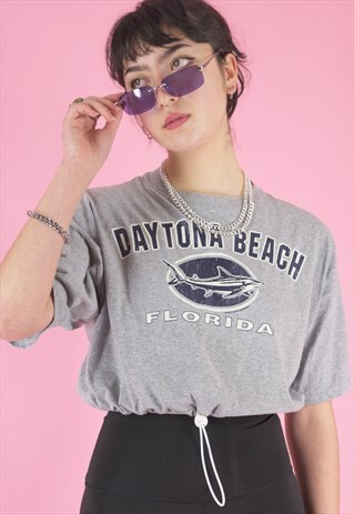 VINTAGE REWORKED CROPPED T-SHIRT IN GREY WITH FLORIDA PRINT