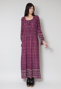 70's Ladies Vintage Dress Purple Indian Cotton Maxi