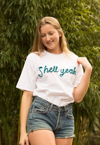 HAND CROCHET SHELL YEAH T-SHIRT